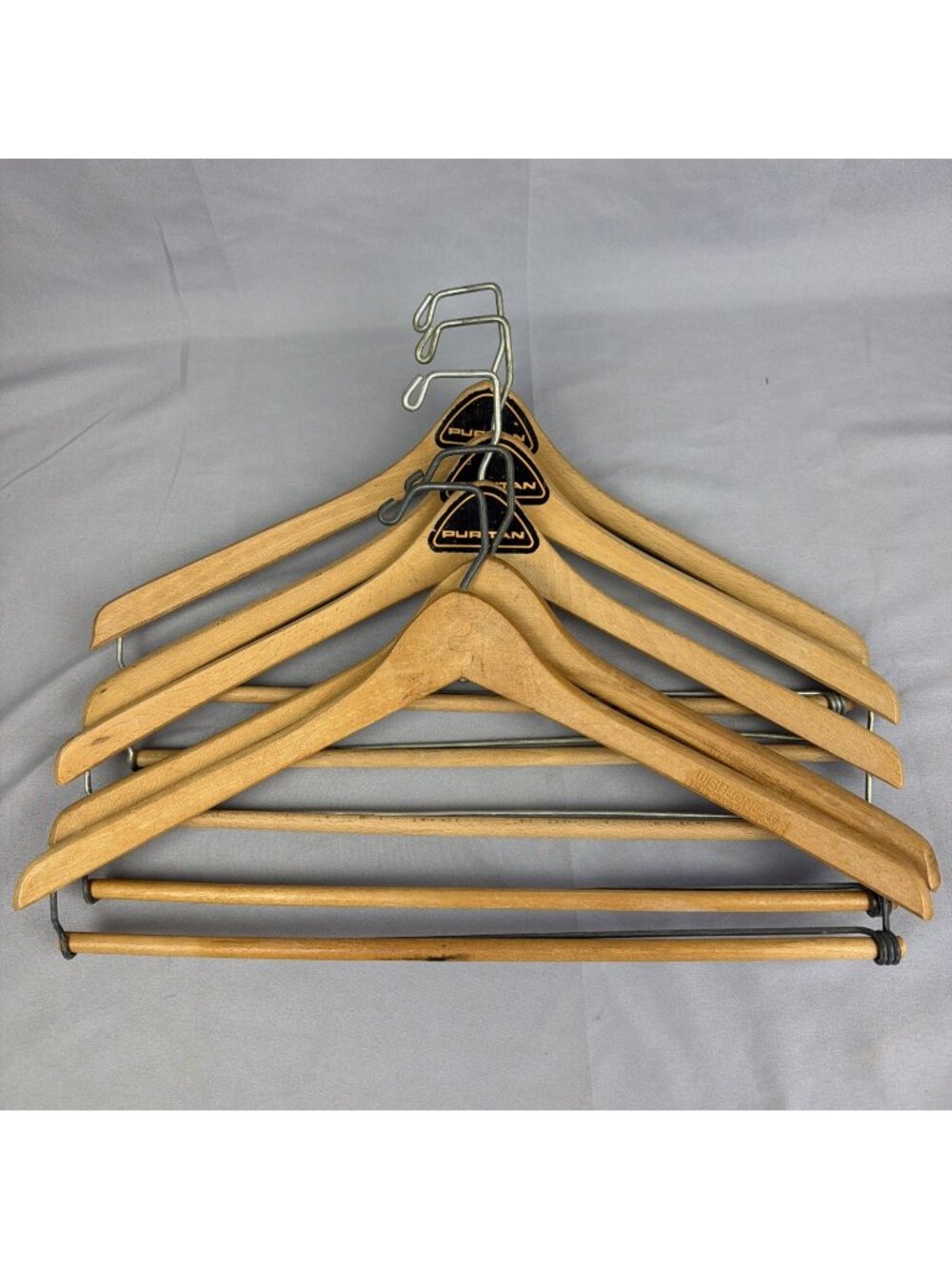 Vintage lot 5 Wooden & Metal Suit Hangers w/ Pant Bar Wishbone Wood Yugoslavia
